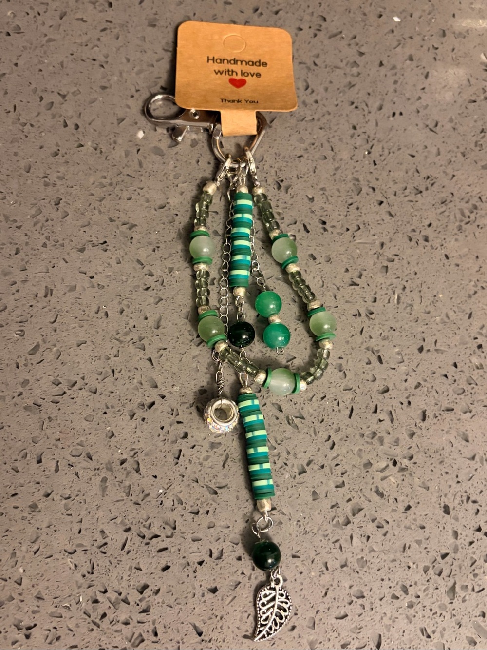Handmade Green Beaded Charm Keychain/ Bag Charm- Customizable
